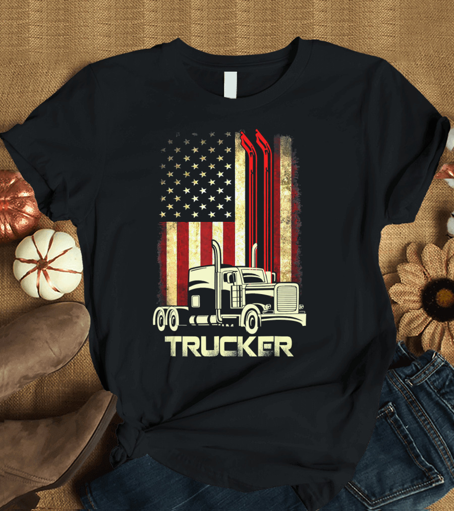 USA Flag Trucker Vintage Semi Truck T-Shirt