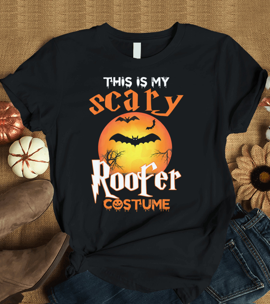 This Is My Scary Roofer Halloween Costume with Bats and Moon T-Shirt
