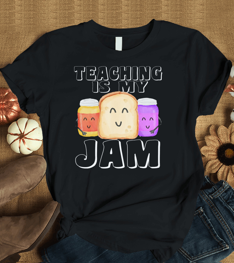 TEACHING IS MY JAM Cute Bread and Jam Characters Hugging T-Shirt