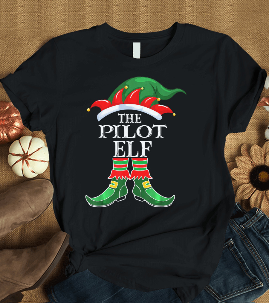 The Pilot Elf Christmas Hat and Boots Group T-Shirt