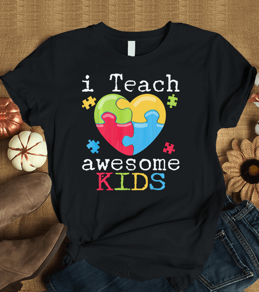 I Teach Awesome Kids Heart Puzzle T-Shirt