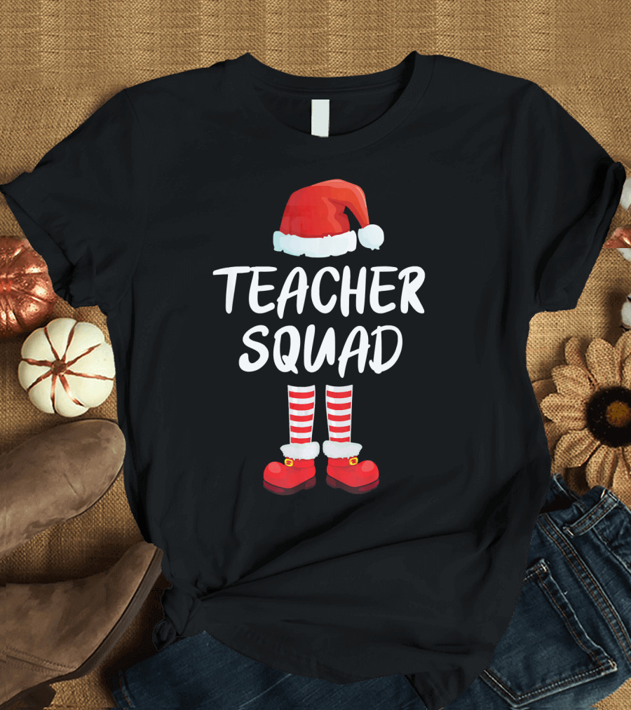 Teacher Squad Santa Hat and Boots Matching Group T-Shirt
