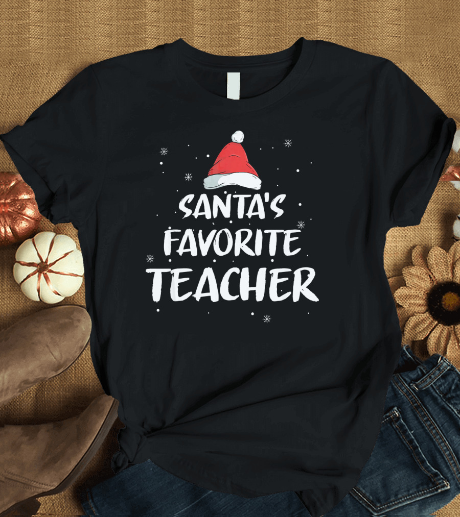 Santas Favorite Teacher Holiday Christmas Snowflakes T-Shirt