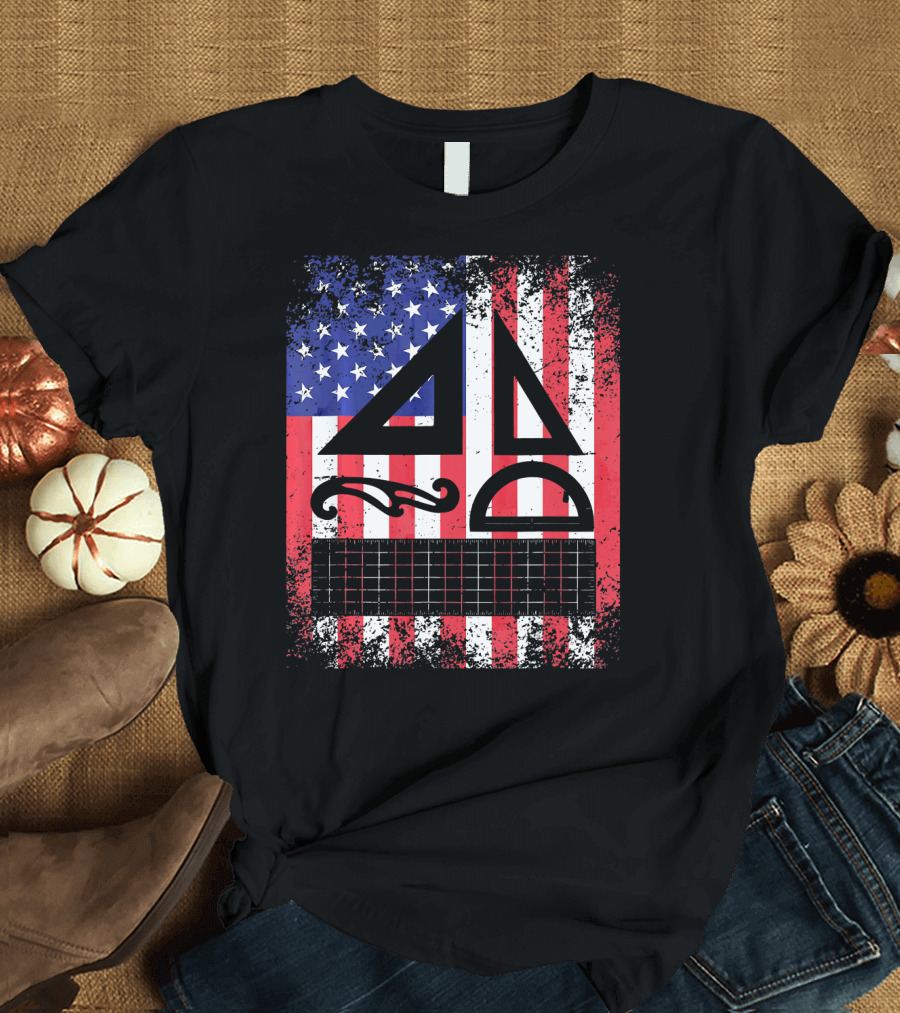 Architect Dad USA Flag Patriotic with Geometric Tools T-Shirt