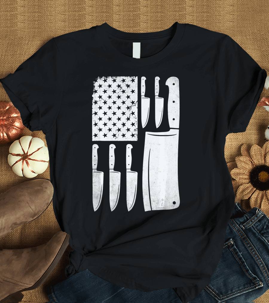 America Flag USA Lover Chef Knife T-Shirt