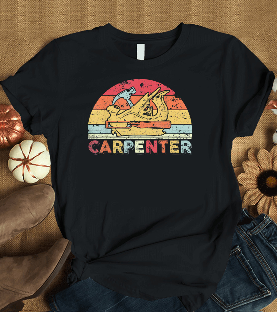 Carpenter Hammer Plane Vintage Retro Sunset T-Shirt
