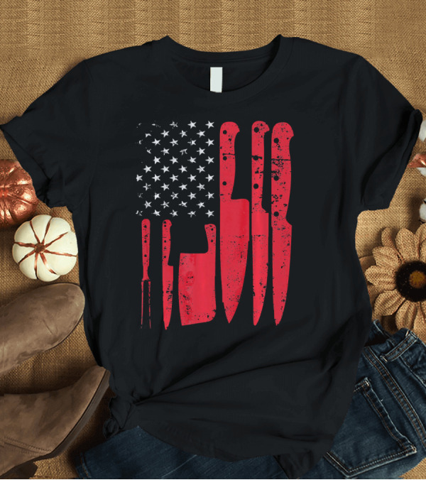 T-Shirt: American Flag Butcher Knife T-Shirt American Flag Butcher Knife T-Shirt