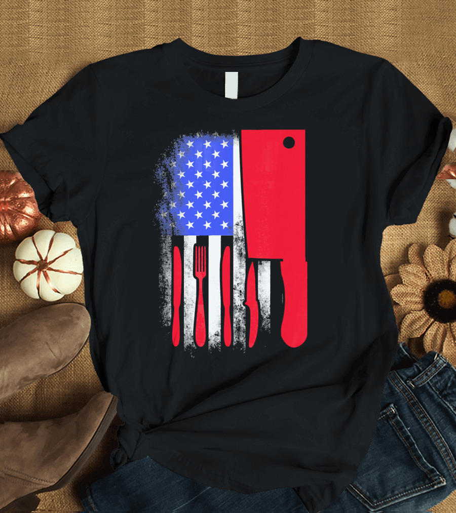 Chef Knife American Flag 4th of July Utensils T-Shirt