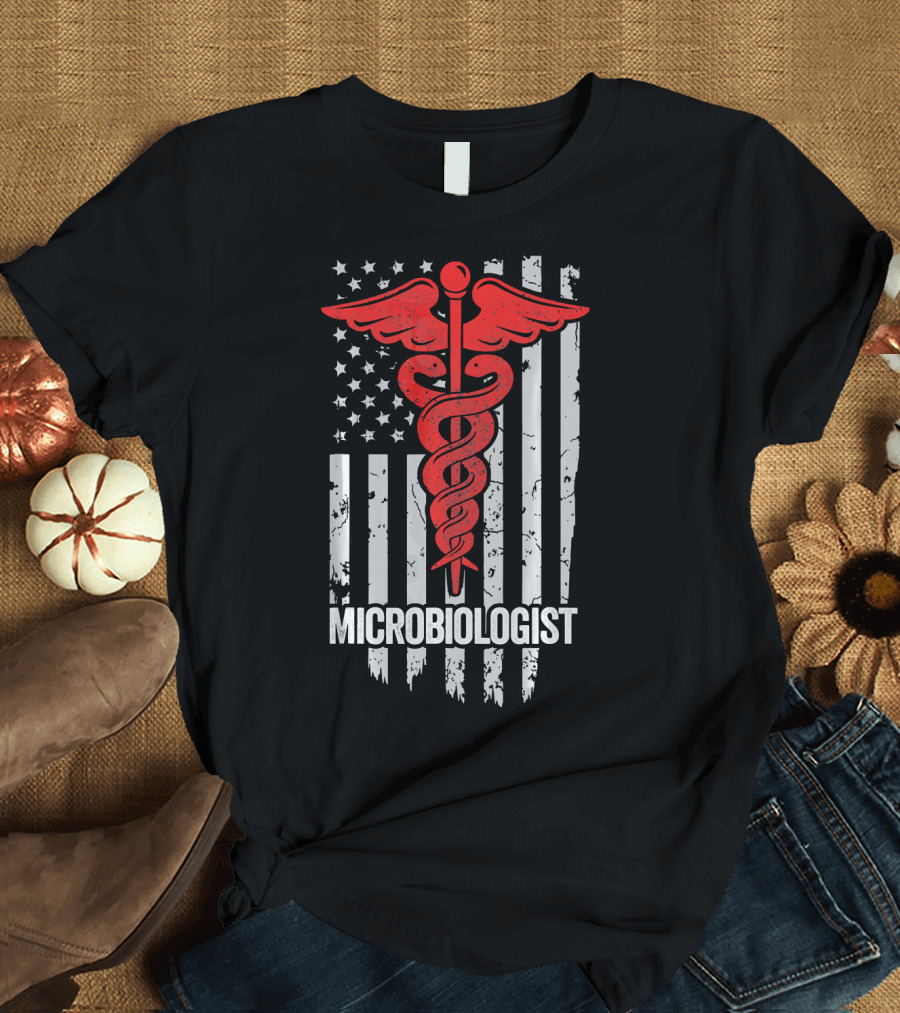 American Flag Caduceus Microbiologist T-Shirt