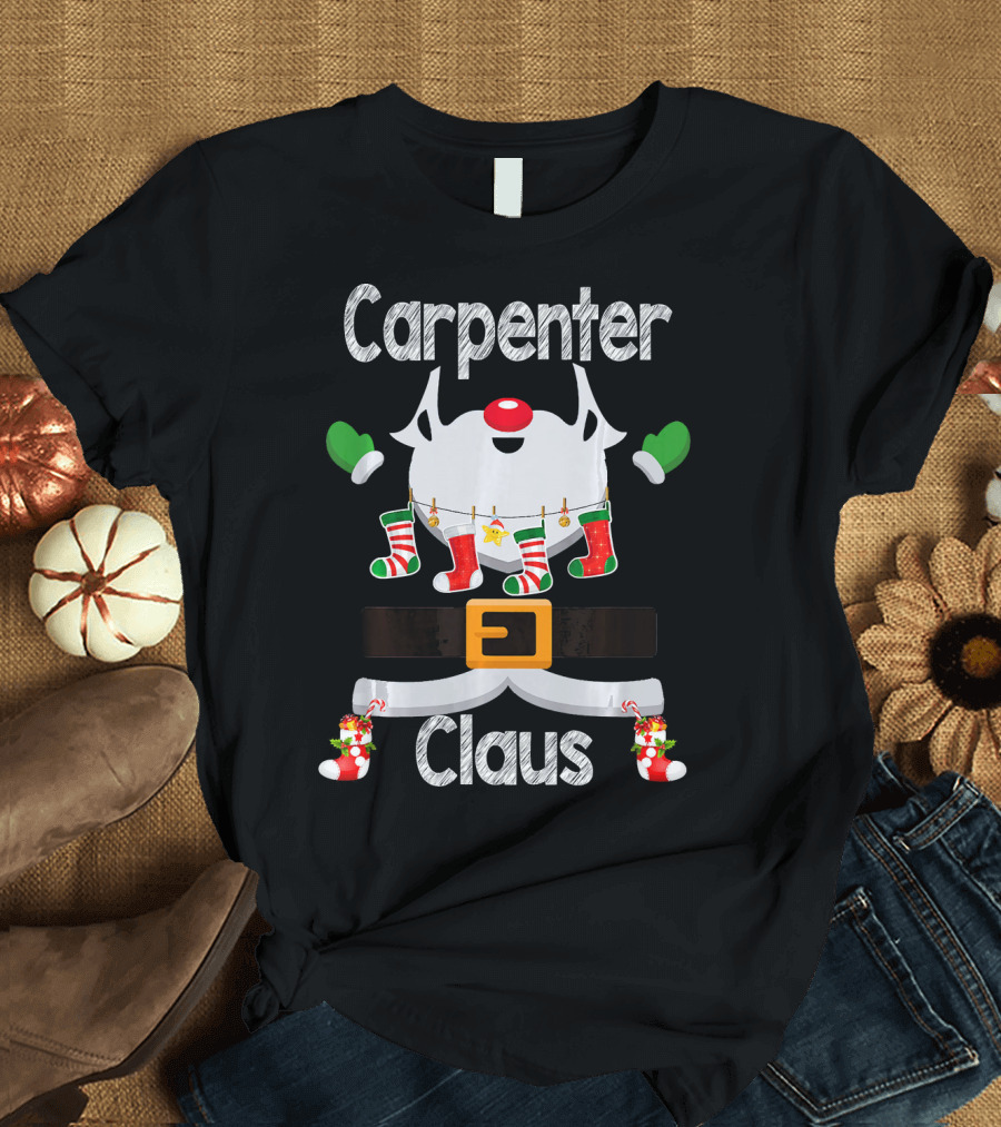 Carpenter Claus Santa Christmas Stockings and Belt Image T-Shirt