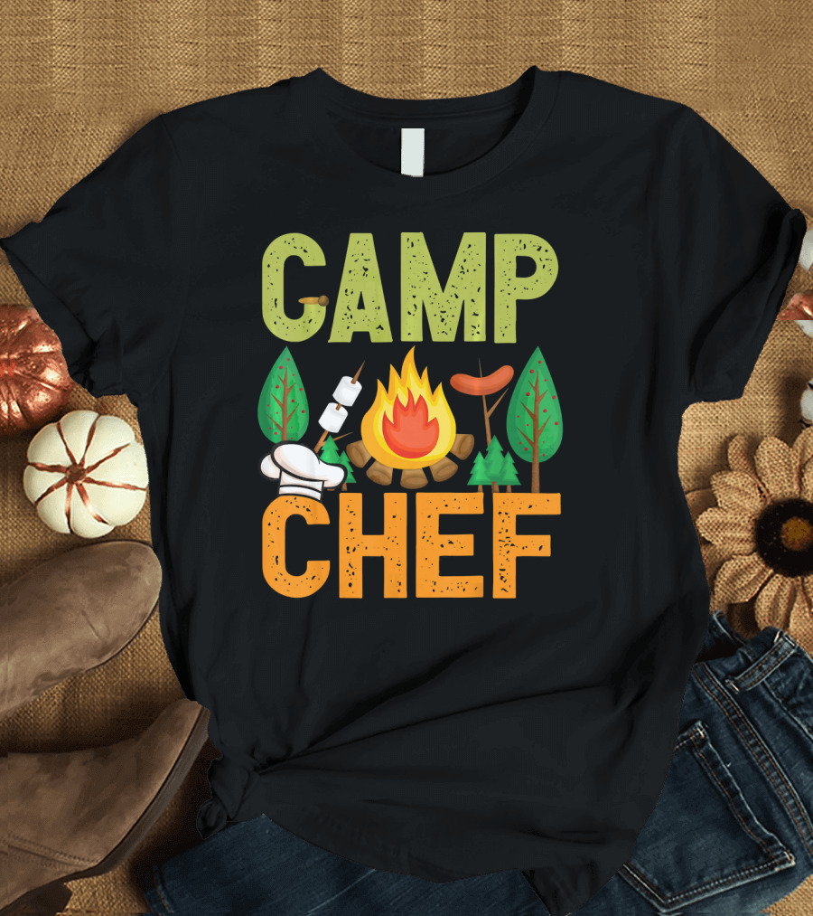 Camp Chef Funny Camper Marshmallows Fire Grilling Sausage Cooking T-Shirt