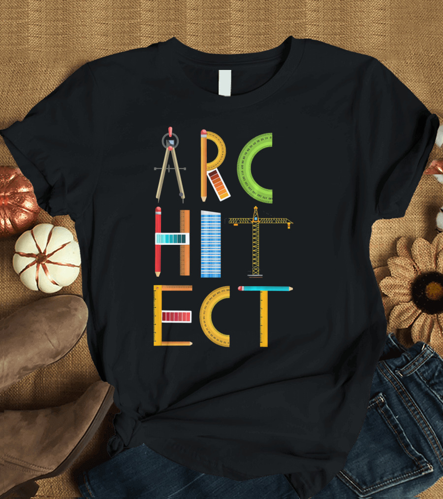 Architect Architectures Students Teacher Compass Ruler Pencil Crane T-Shirt