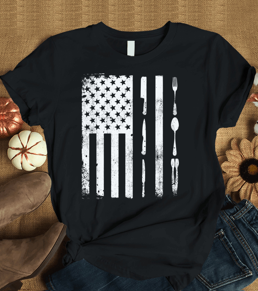 American Patriotic Chef Flag with Culinary Utensils T-Shirt