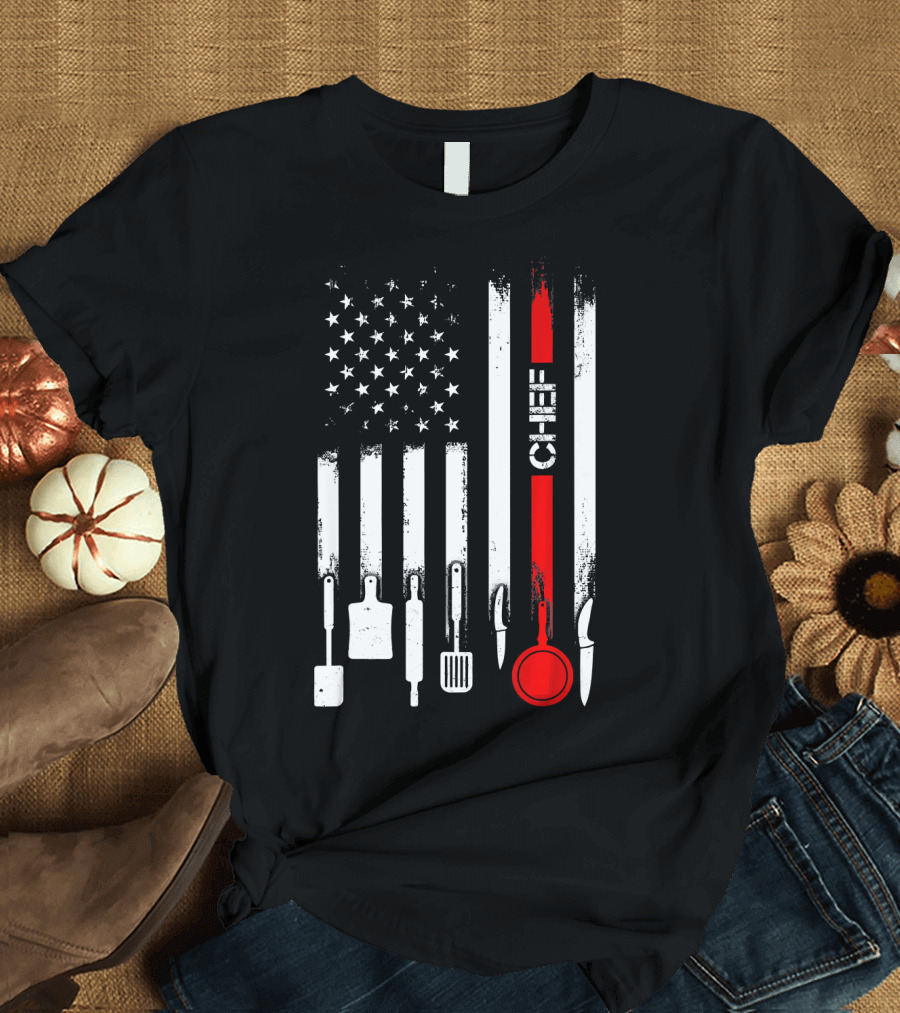 American Flag Cooking Tools Chef T-Shirt