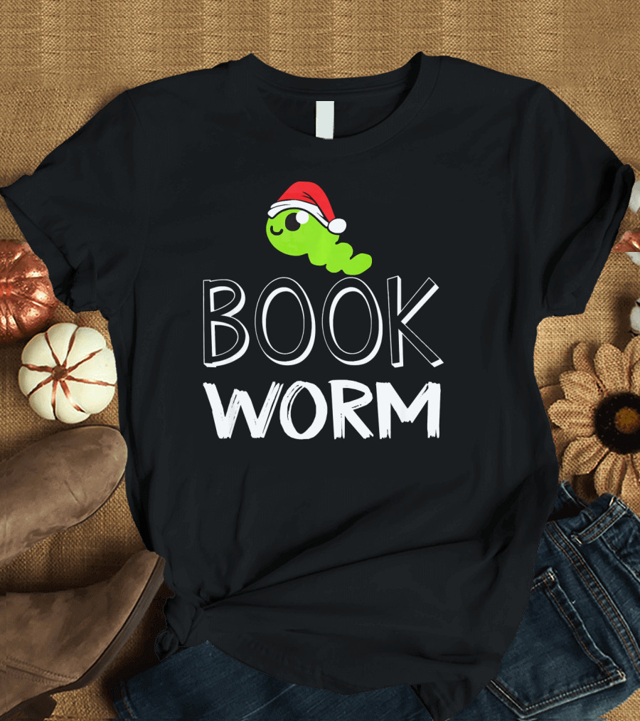 Bookworm Christmas Santa Hat Funny Lovers T-Shirt