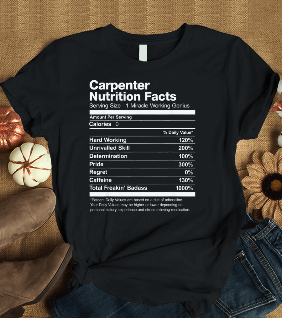 Carpenter Nutrition Facts Serving Size 1 Miracle Working Genius Hard Working Unrivalled Skill Determination Pride Regret Caffeine Total Freakin’ Bad