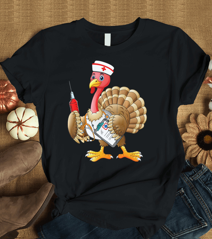 Cute Nurse Thanksgiving Turkey with Doctor Accessories T-Shirt