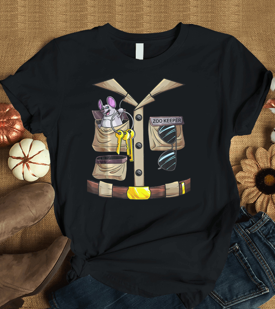 Mouse Peeking Out of Pocket with Zoo Keeper Accessories T-Shirt