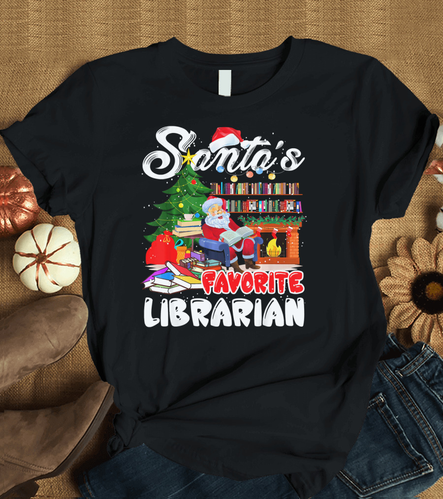 Santa's Favorite Librarian Christmas Xmas Holiday T-Shirt