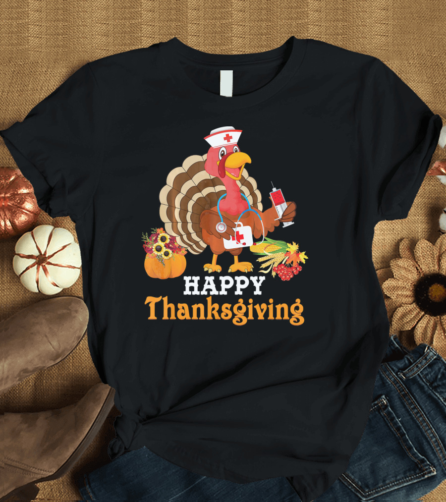 Happy Thanksgiving Cute Nurse Turkey Doctor Thankful Blessed T-Shirt
