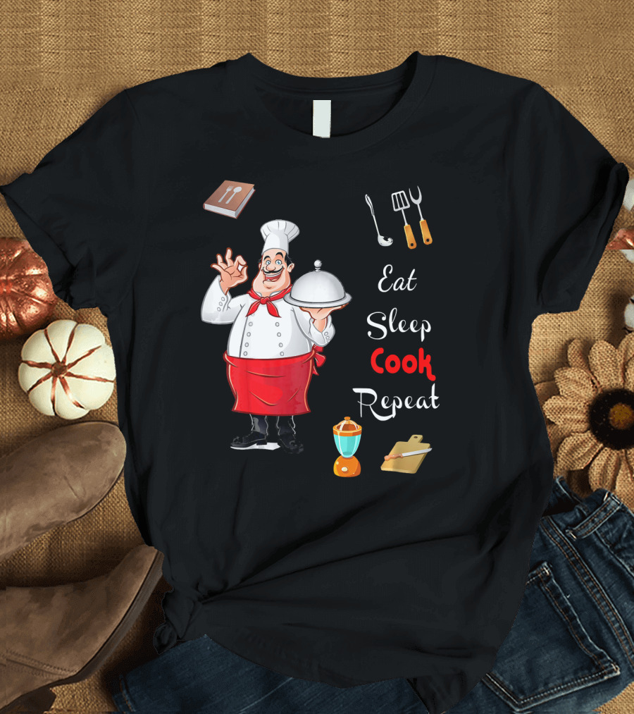 Eat Sleep Cook Repeat Funny Chef with Utensils and Mixer T-Shirt