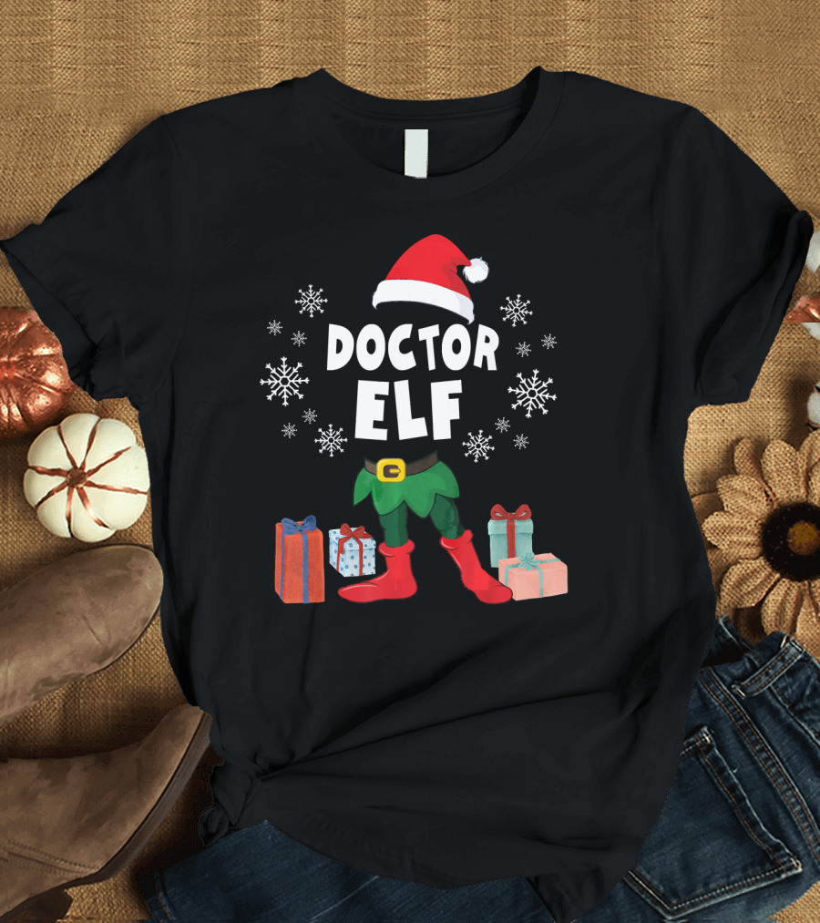 Doctor Elf Xmas Presents Snowflakes T-Shirt
