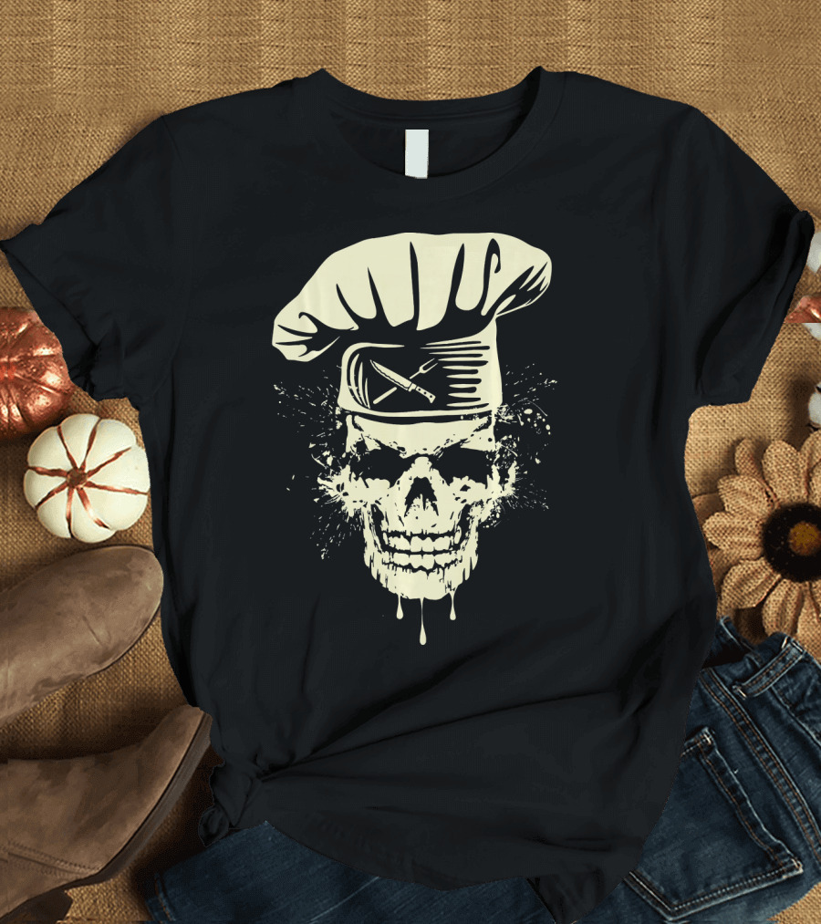Cool Chef Skull Cooking Hat Crossed Utensils Awesome T-Shirt