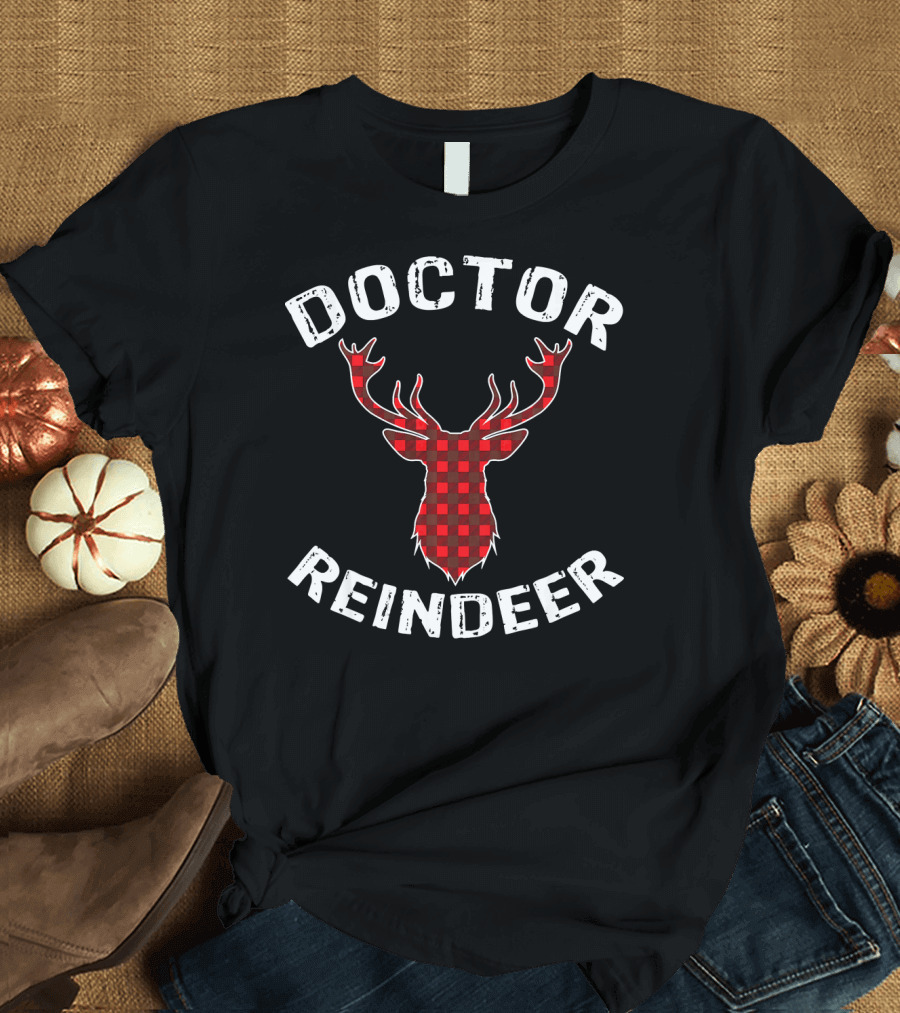 Doctor Reindeer Red Plaid Stag Head T-Shirt