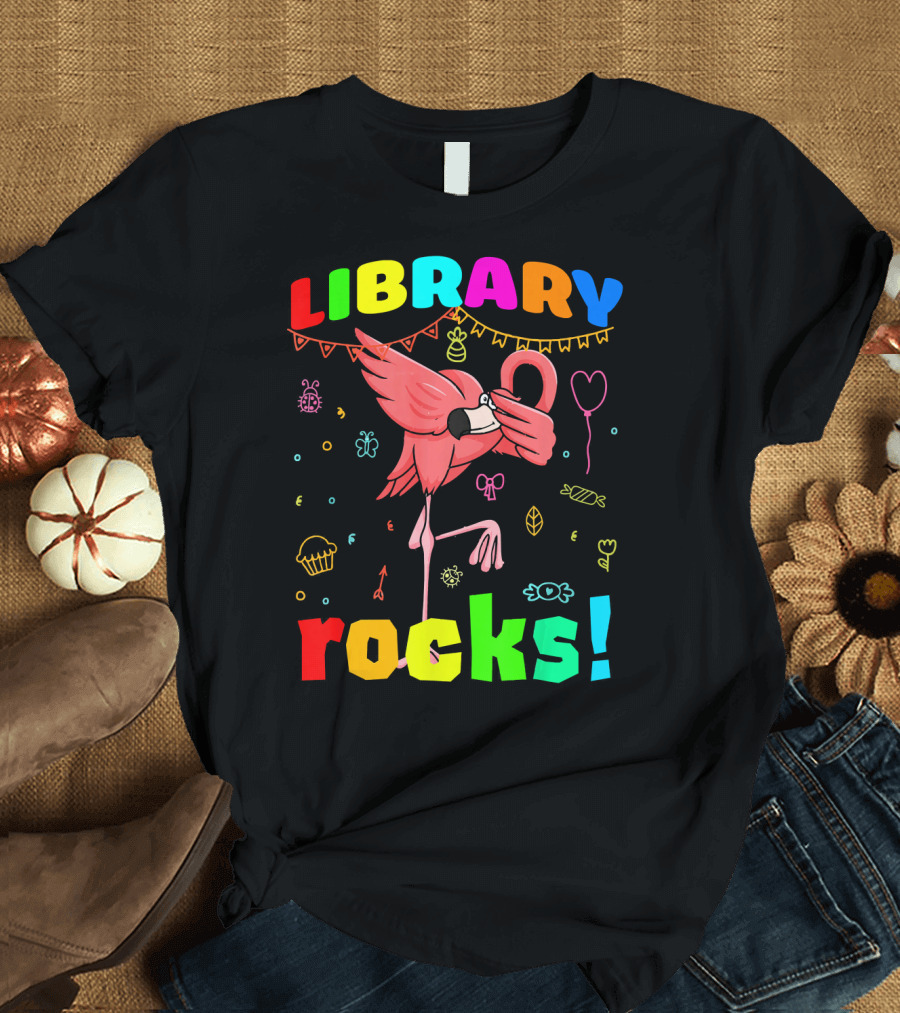 LIBRARY ROCKS DABBING FLAMINGO T-Shirt