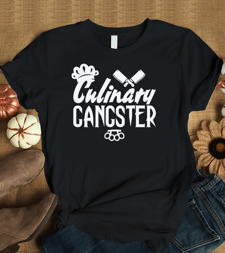 Culinary Gangster Funny Cooking Apron Chef Hat Cleaver Brass Knuckles T-Shirt