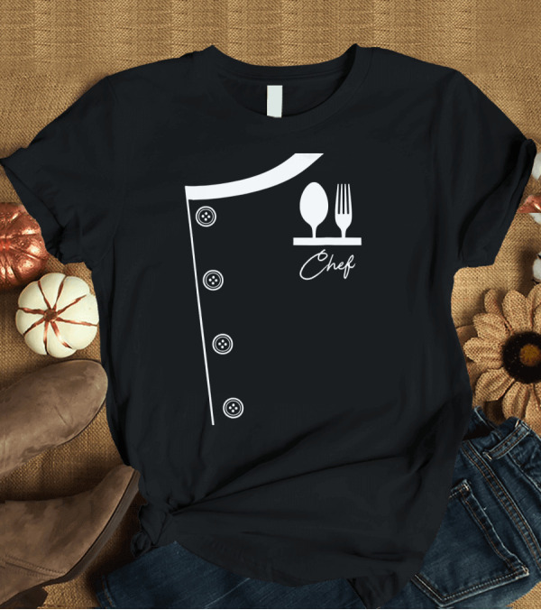 T-Shirt: Chef Uniform Jacket with Button Accents and Food Utensil T-Shirt Chef Uniform Jacket with Button Accents and Food Utensil T-Shirt