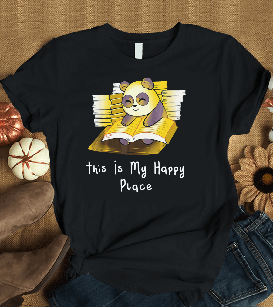 This Is My Happy Place Funny Panda Reading Books T-Shirt
