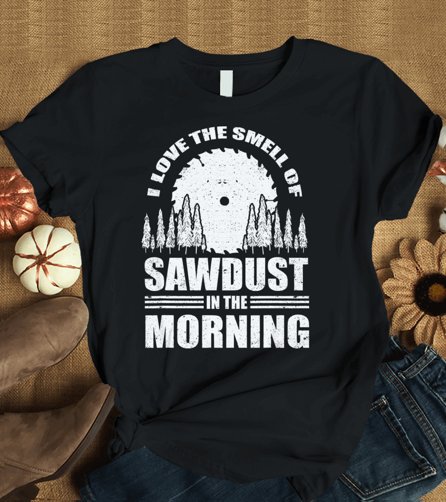 I Love The Smell of Sawdust In The Morning with Saw Blade and Trees T-Shirt