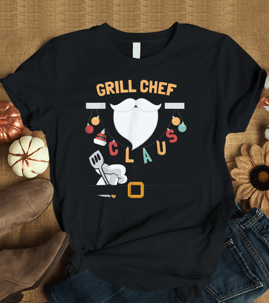 GRILL CHEF CLAUS Santa Beard and Kitchen Utensils T-Shirt