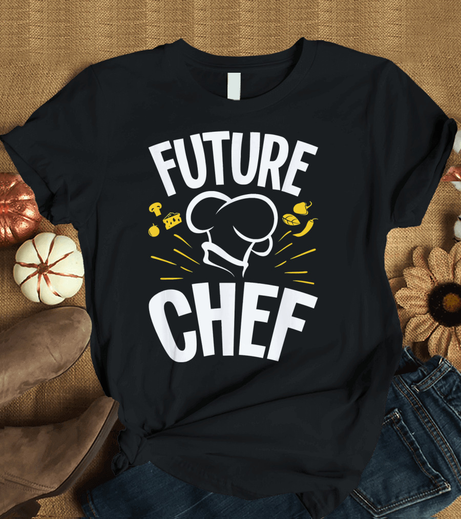 Future Chef Culinary Icons with Chef Hat and Food Elements T-Shirt
