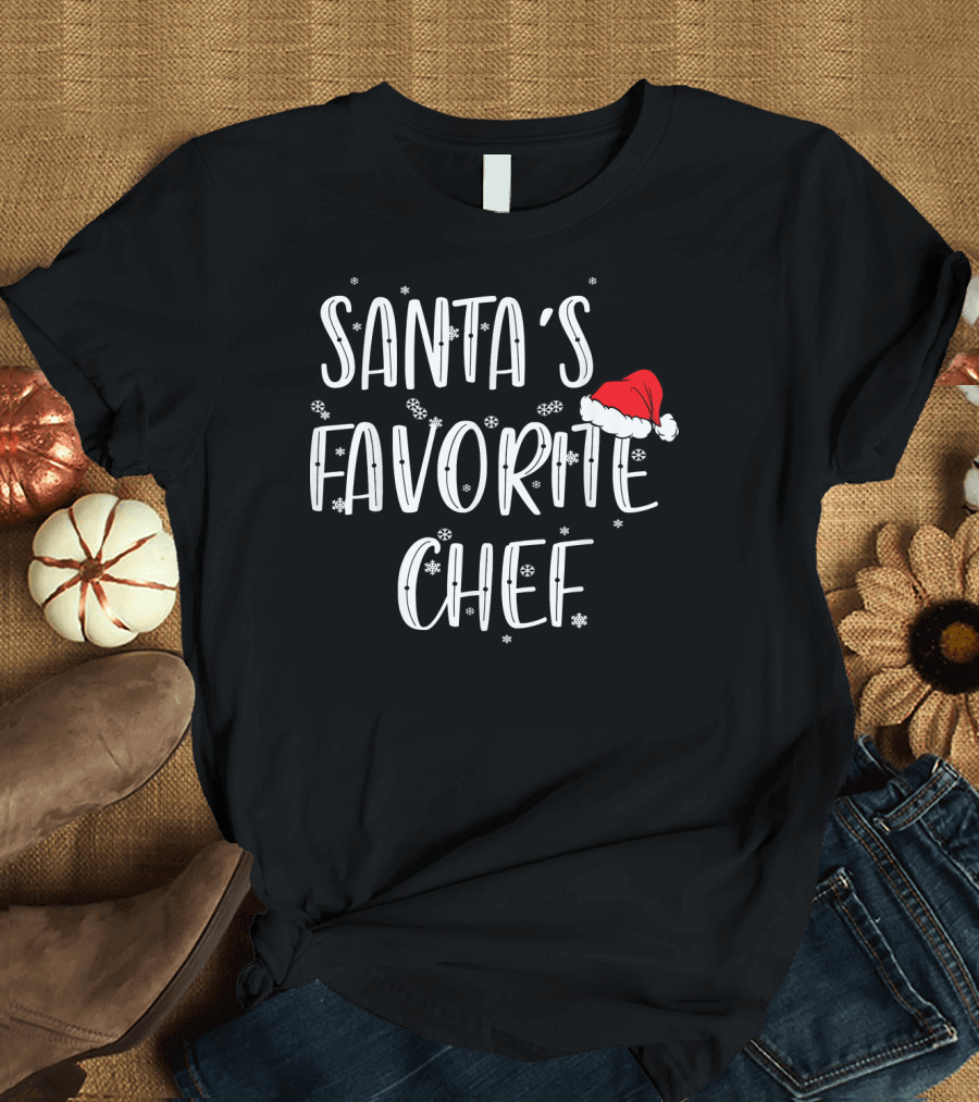 Santa's Favorite Chef Snowflakes and Santa Hat T-Shirt