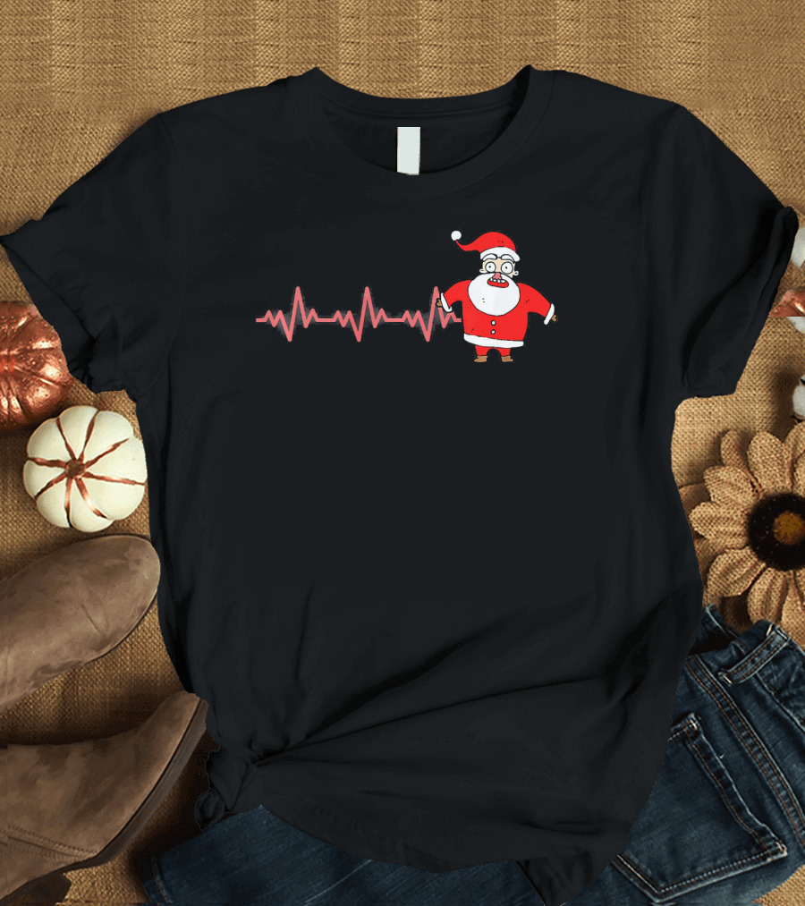 Heartbeat Santa Claus Funny Christmas Drawing T-Shirt