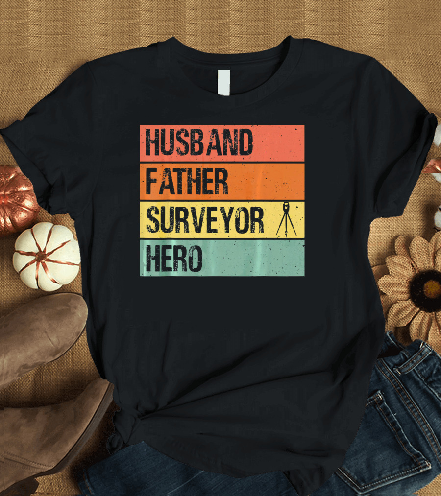 Husband Father Surveyor Hero Retro Stripes T-Shirt