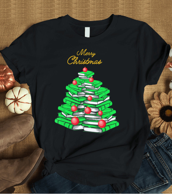 T-Shirt: Merry Christmas Tree Books Love Reading T-Shirt Merry Christmas Tree Books Love Reading T-Shirt