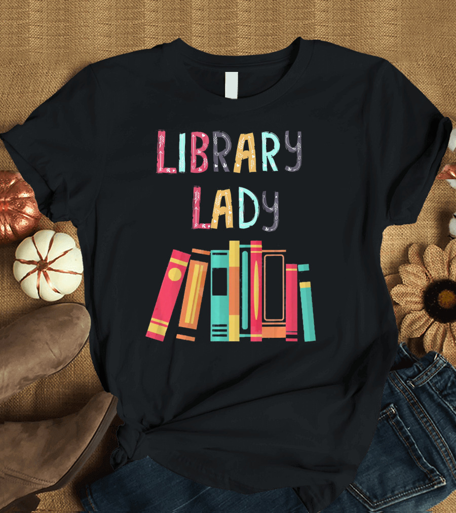 Library Lady Librarian Bookshelf T-Shirt