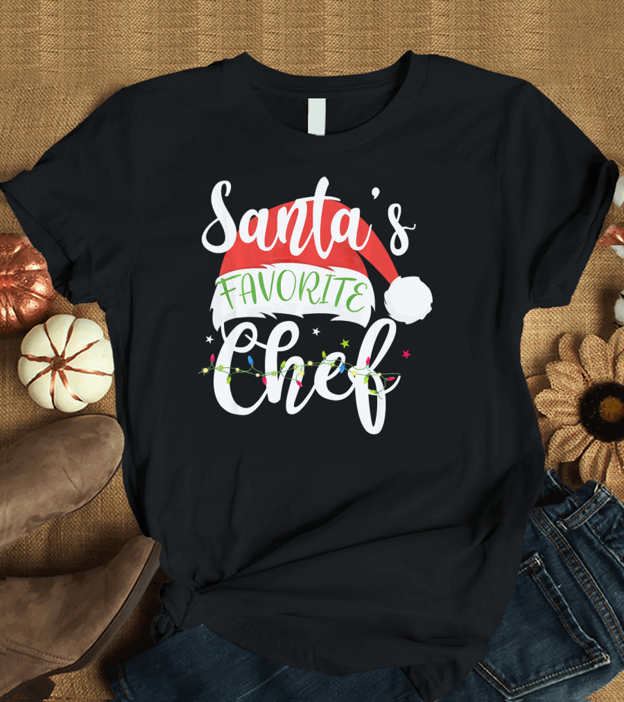 Santa's Favorite Chef Merry Christmas Santa Hat Xmas Cost T-Shirt