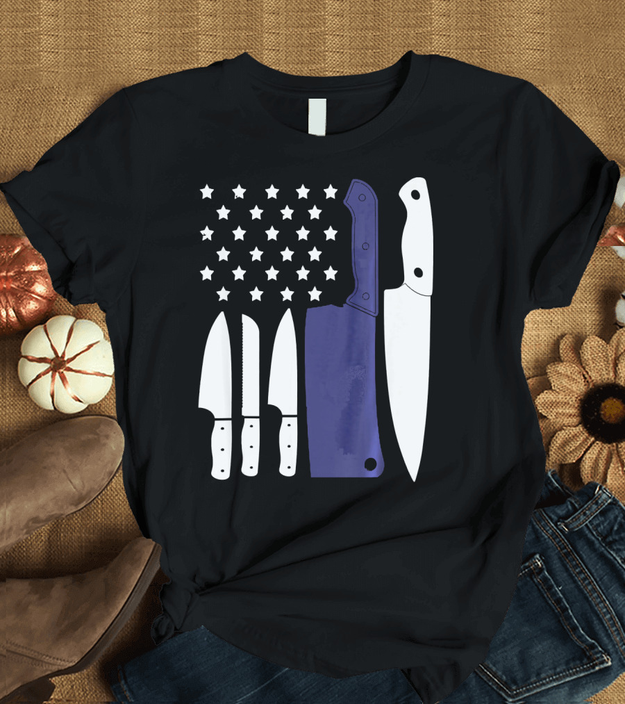 Patriotic Chef Knife Set with Stars and Stripes for Christmas T-Shirt