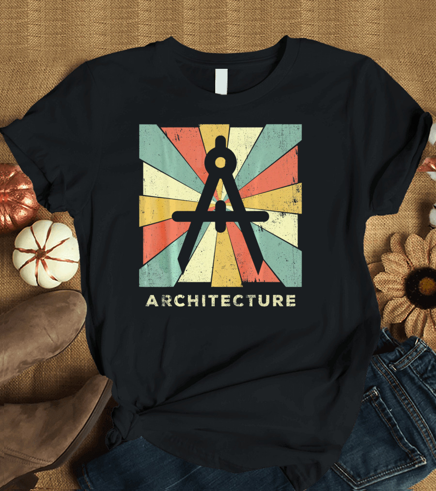Vintage Architecture Compass with Retro Geometric Rays T-Shirt