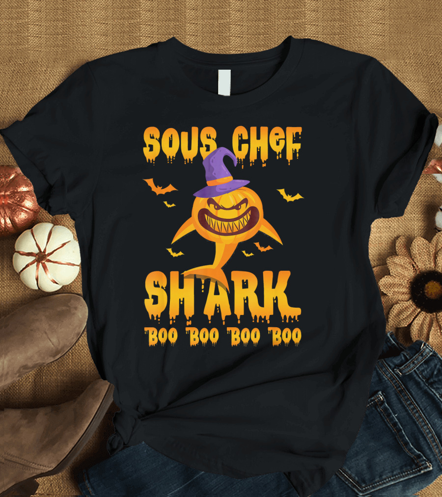 Sous Chef Shark Boo Boo Boo Boo Halloween Pumpkin Hat T-Shirt