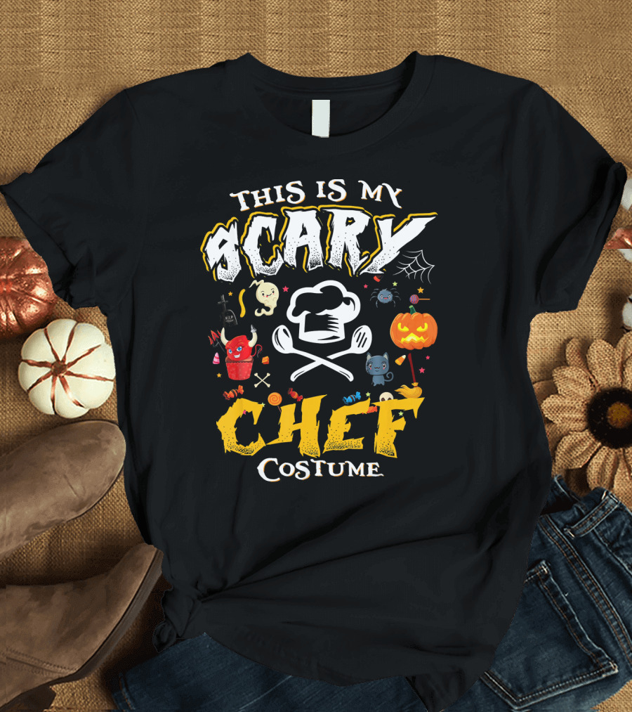 This Is My Scary Chef Costume Halloween Design with Chef Hat and Utensils T-Shirt