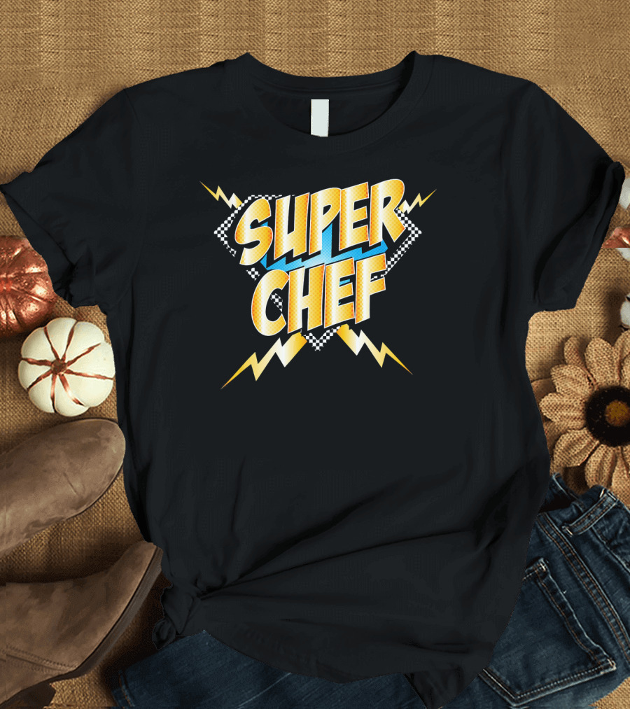 Super Chef Superhero Comic Book Style Bold Lightning T-Shirt