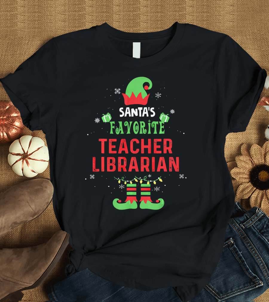 Santa's Favorite Teacher Librarian Christmas Elf Magic T-Shirt