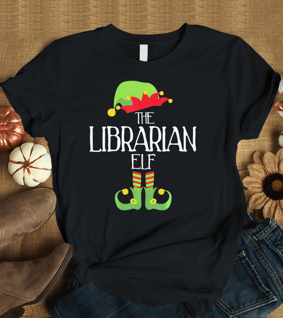 The Librarian Elf Family Matching Group Holiday Festive Wear T-Shirt