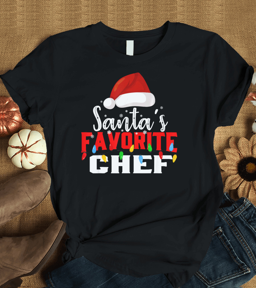 Santa's Favorite Chef Holiday Lights Festive Hat T-Shirt