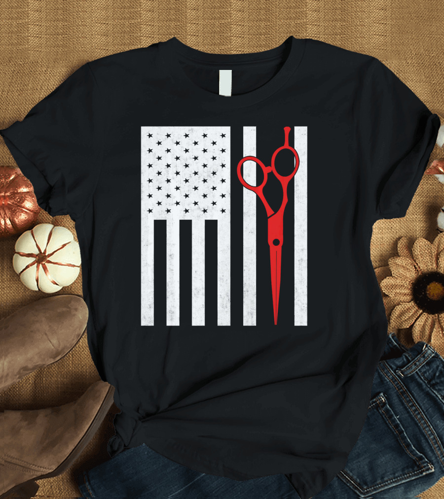American Barber Scissors USA Flag T-Shirt